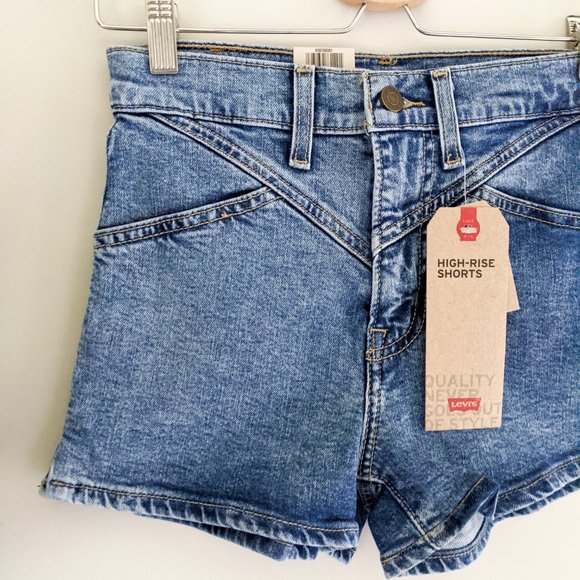 New Levi's High-Rise Stretchy Blue Denim Shorts Size 24 - Picture 2 of 10